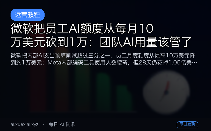 微软把员工 AI 额度从每月 10 万美元砍到 1 万：团队 AI 用量该管了