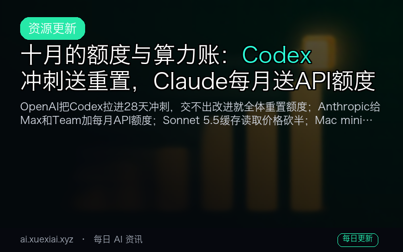 十月的额度与算力账：Codex 冲刺送重置，Claude 每月送 API 额度