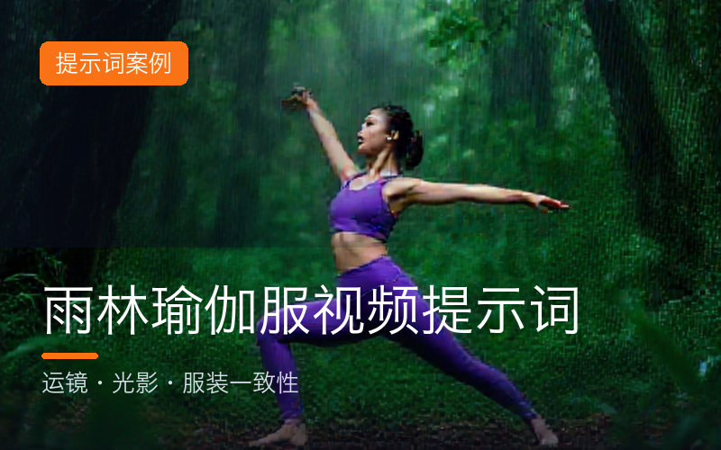 案例：亚洲女生+紫色瑜伽服+雨林背景的视频提示词拆解