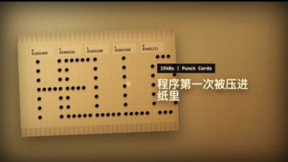 成片画面：1940 年代的穿孔纸卡，字幕与年代质感全自动