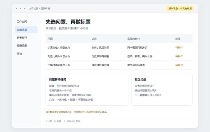 栏目选题表操作示意（AI 生成示意图，非真实后台数据）