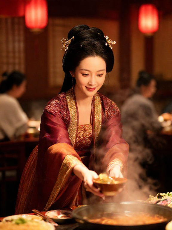 中式古风火锅夜宴人像 提示词预览
